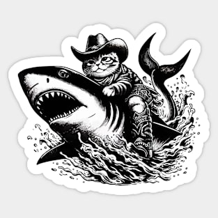 Meowdy Texas Cowboy Rodeo Cat Ride On Shark Sticker